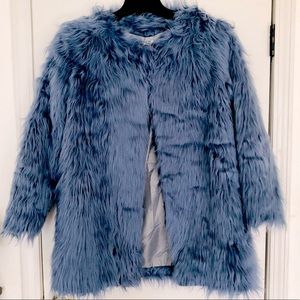 La Fille du Couturier faux fur blue coat. Made in Italy. Size 44. NWOT